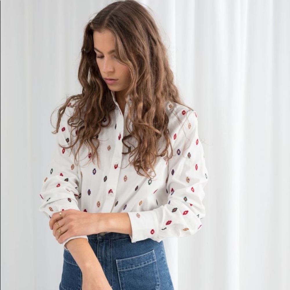 & Other Stories Southwest Diamond Embroidered Top